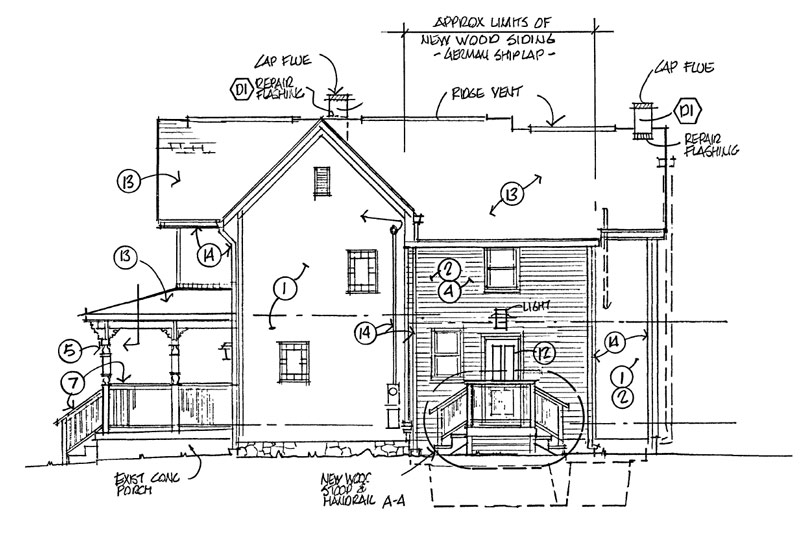 blueprint sketch of the house east elevation